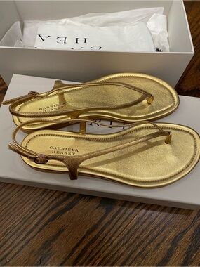 Gabriela Hearst Gia Metallic Leather Slingback Sandals. Size 38.5